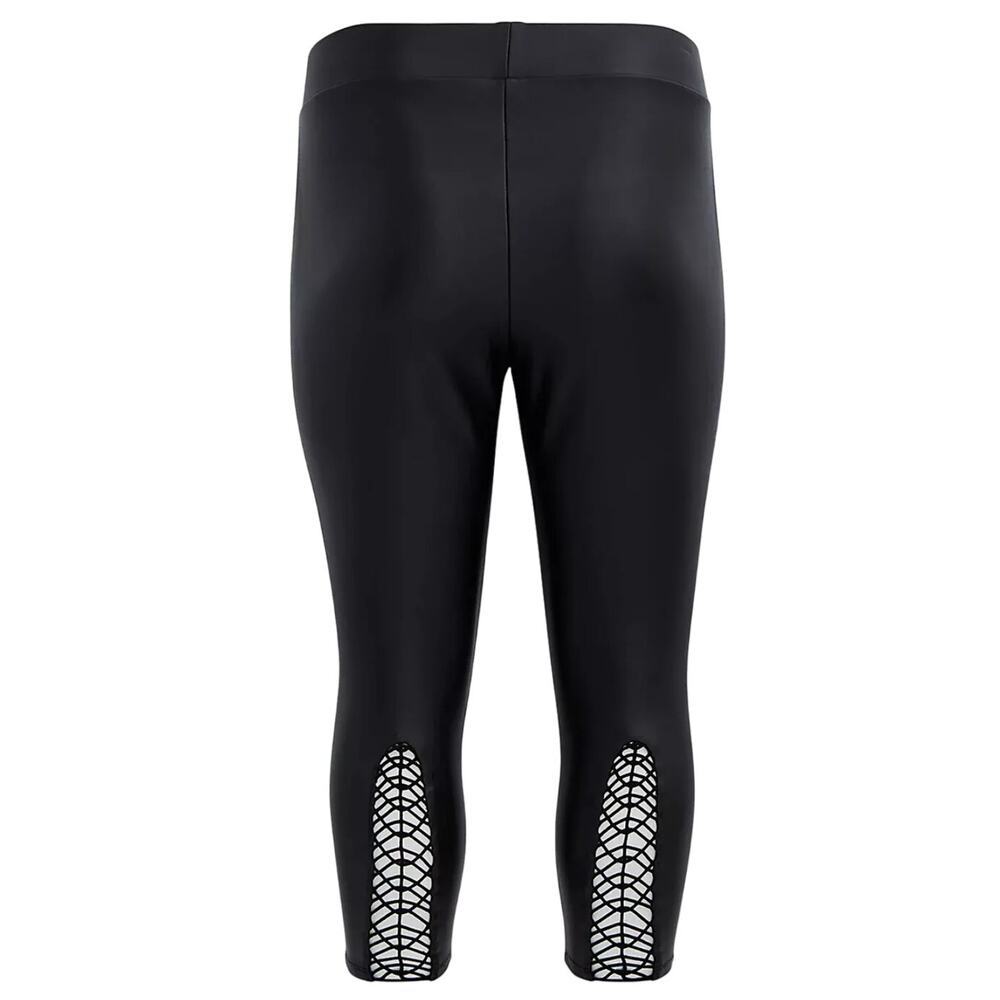 Torrid Crop Platinum Legging Coated Ponte Macrame Back Black Faux Leather 1X 14